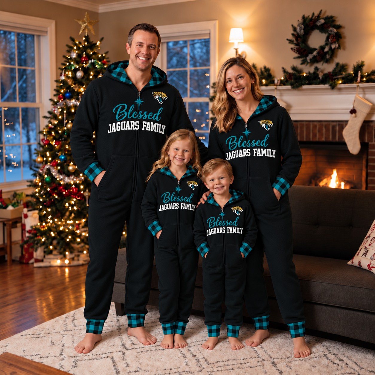 Jacksonville Jaguars family Christmas onesies, blessed design