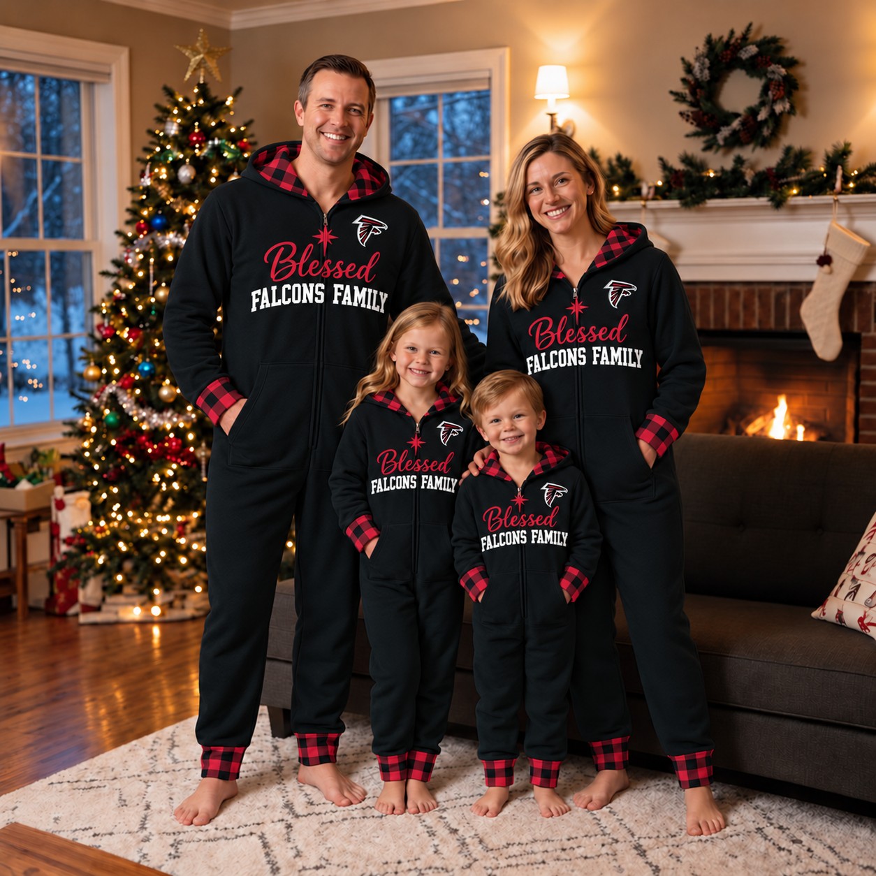 Atlanta Falcons family Christmas onesies, blessed design