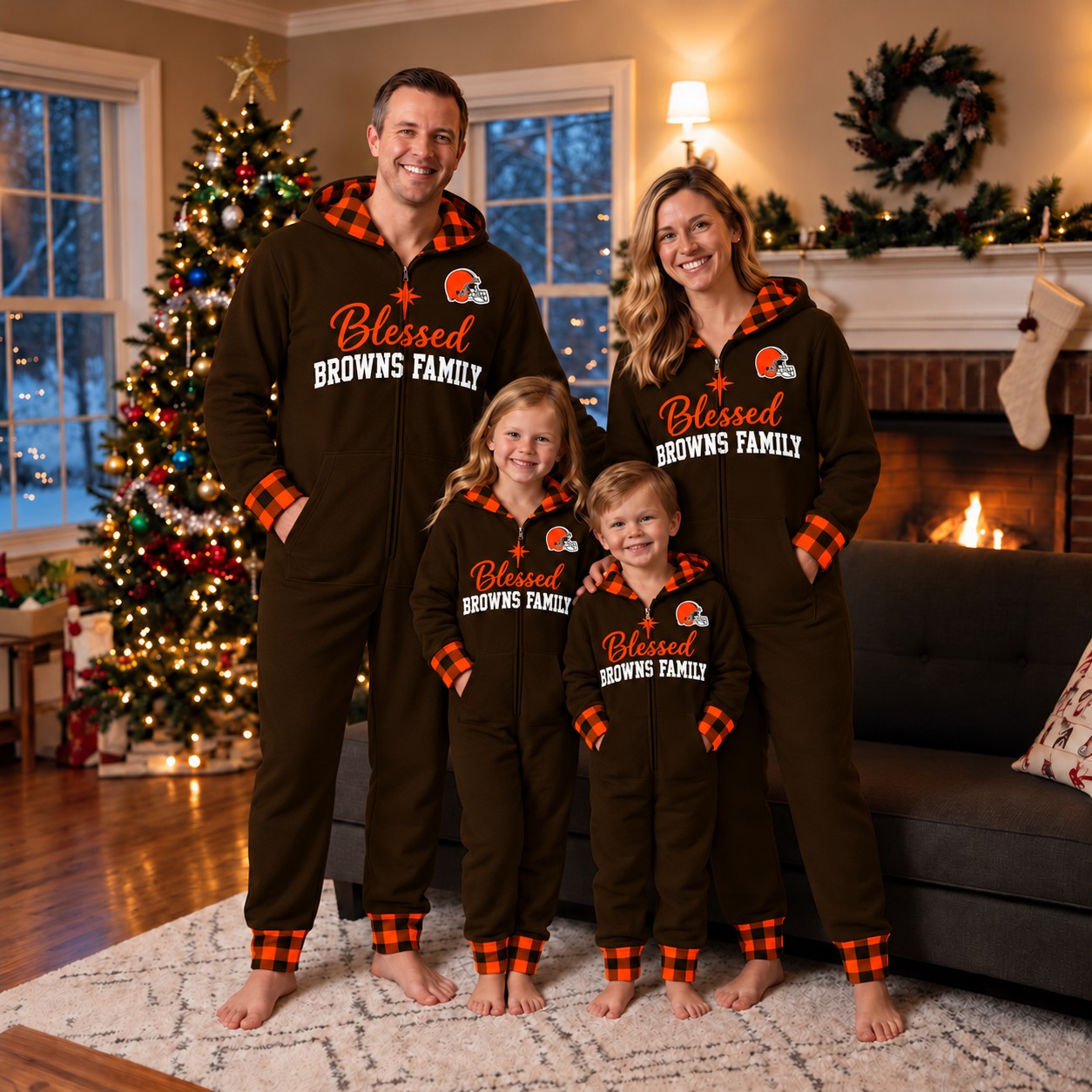 Cleveland Browns family Christmas onesies, blessed design