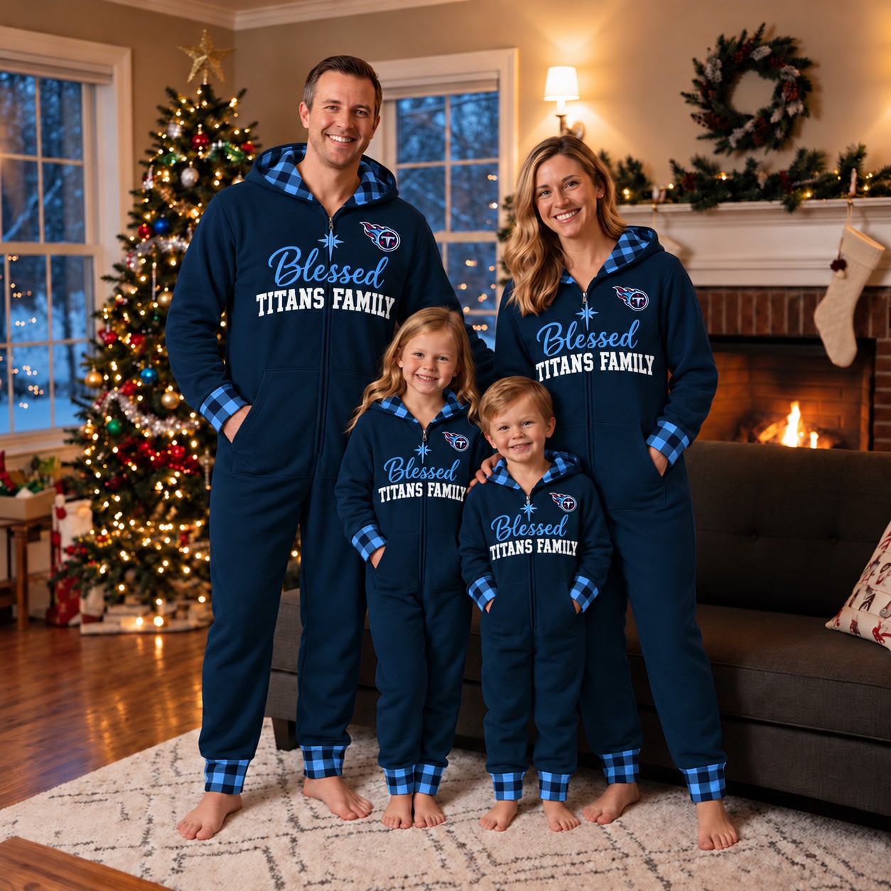 Tennessee Titans family Christmas onesies, blessed design