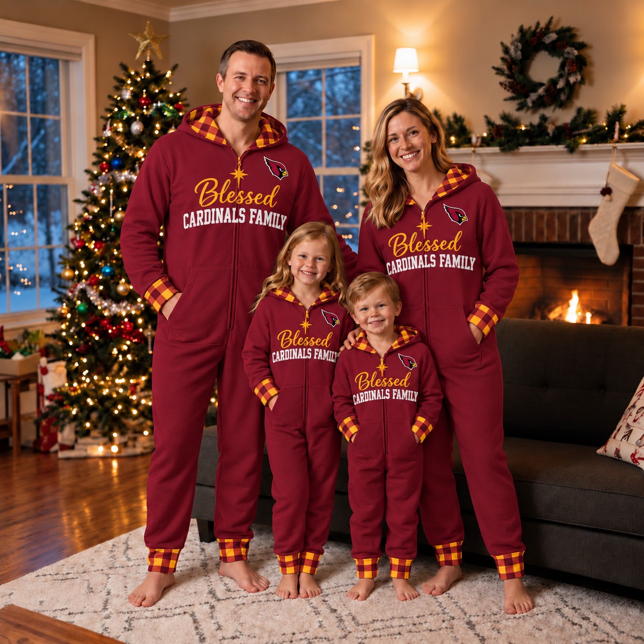 Arizona Cardinals family Christmas onesies, blessed design