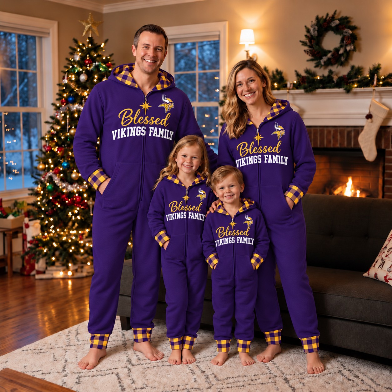 Minnesota Vikings family Christmas onesies, blessed design