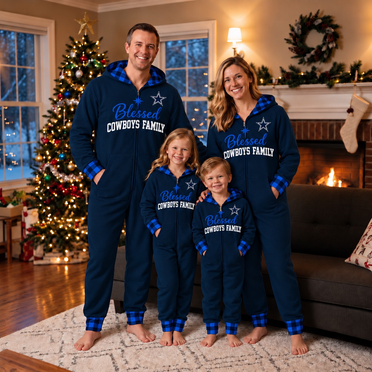 Dallas Cowboys family Christmas onesies, blessed design