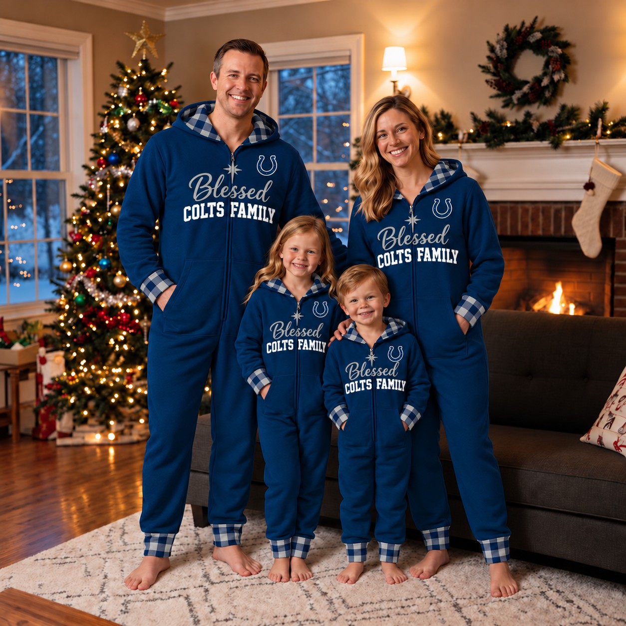 Indianapolis Colts family Christmas onesies, blessed design