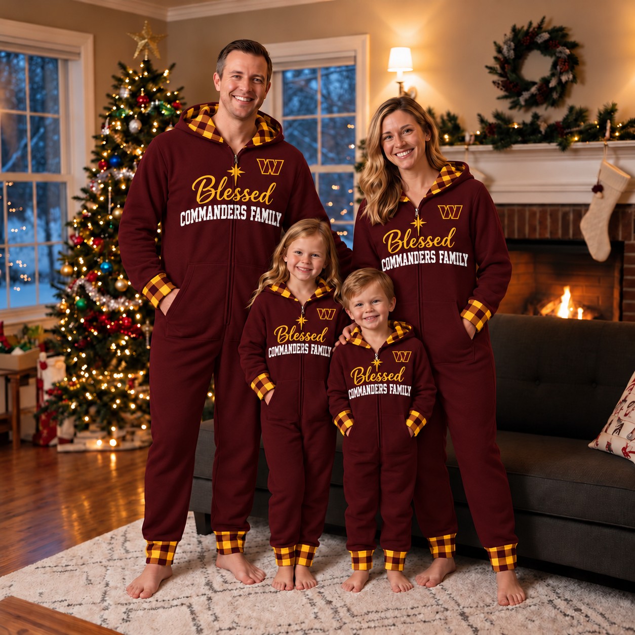 Washington Commanders family Christmas onesies, blessed design