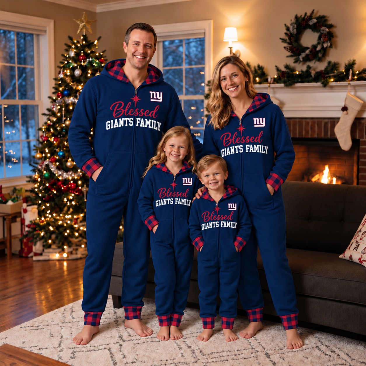 New York Giants family Christmas onesies, blessed design