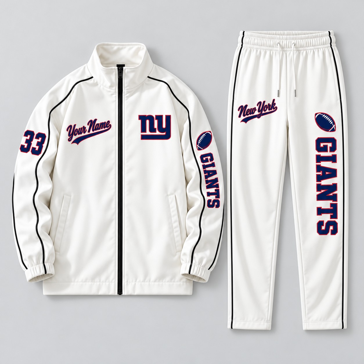 New York Giants tracksuit set, zip jacket and pants with custom name and number