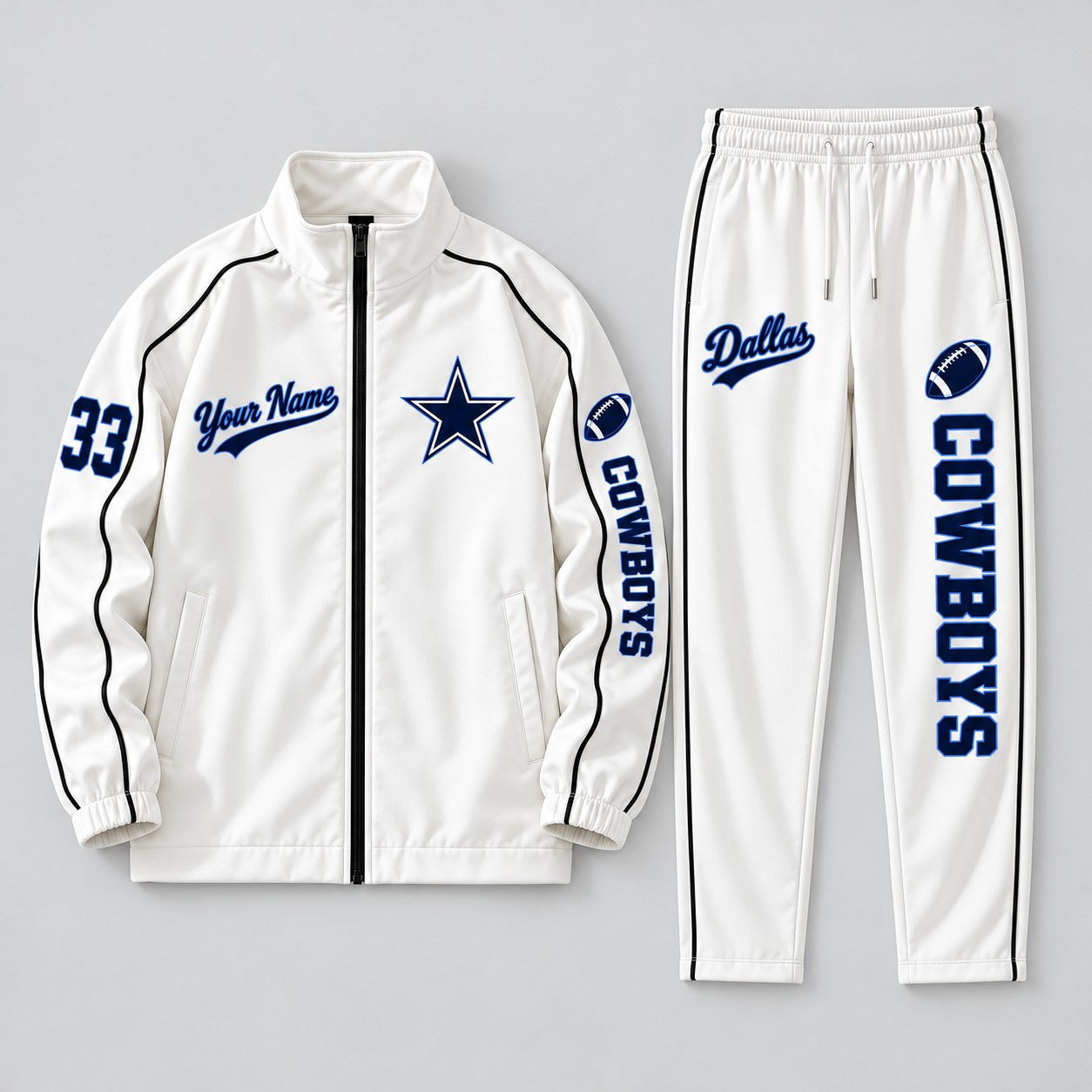 Dallas Cowboys tracksuit set, zip jacket and pants with custom name and number