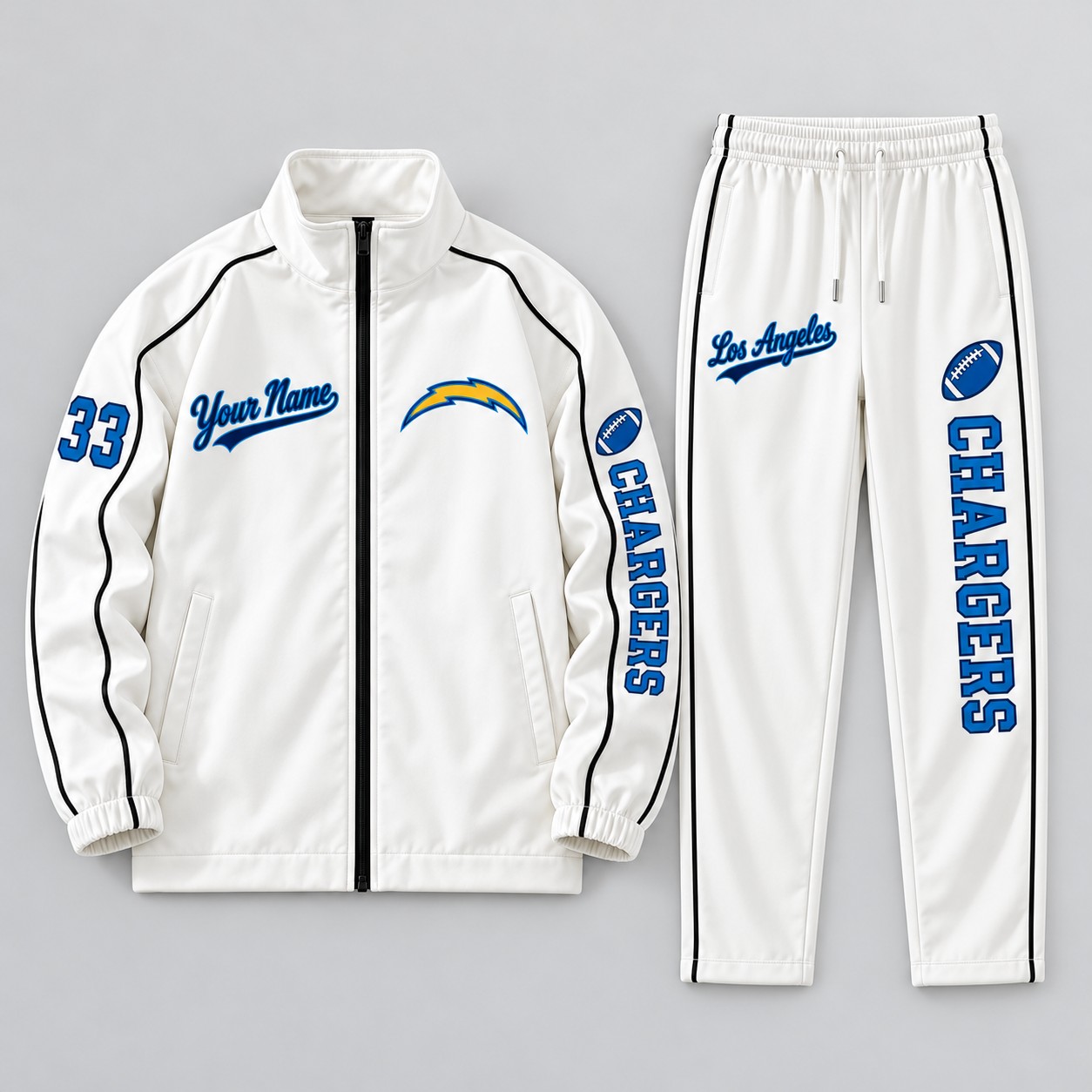 Los Angeles Chargers tracksuit set, zip jacket and pants with custom name and number