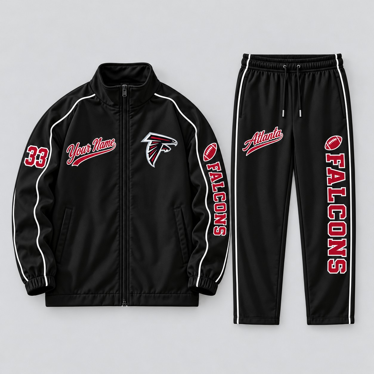 Atlanta Falcons tracksuit set, zip jacket and pants with custom name and number