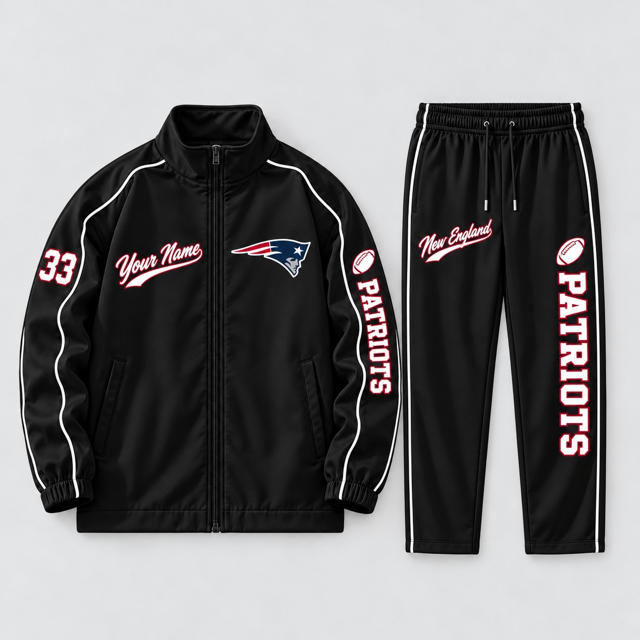New England Patriots tracksuit set in black, zip jacket and pants