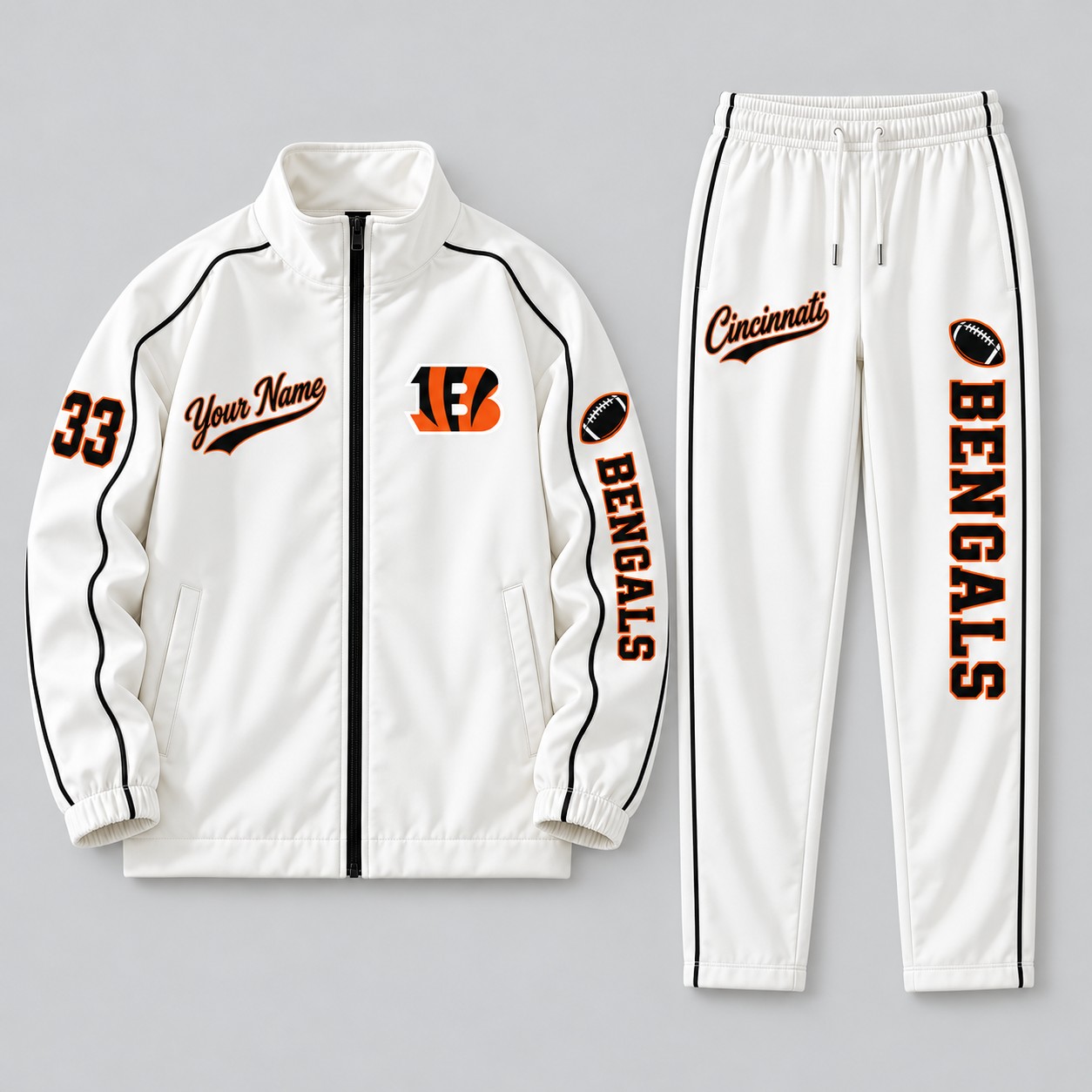 Cincinnati Bengals tracksuit set in white, zip jacket and pants