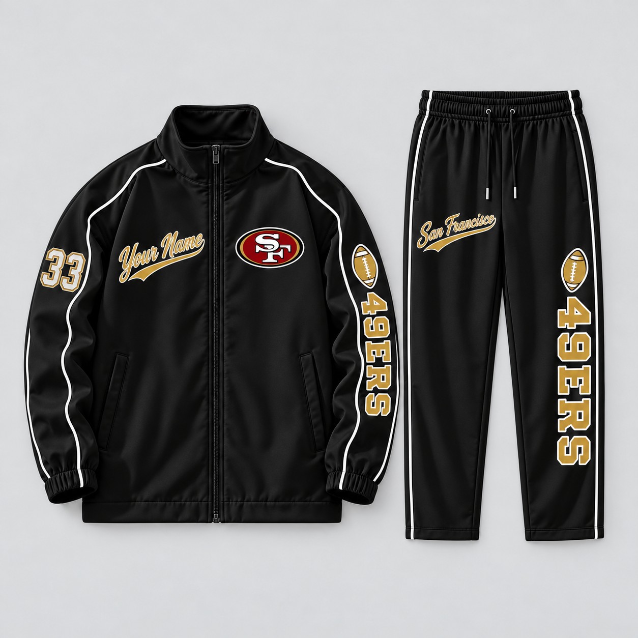 San Francisco 49ers tracksuit set in black, zip jacket and pants