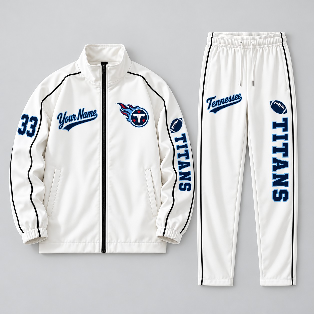 Tennessee Titans tracksuit set, zip jacket and pants with custom name and number