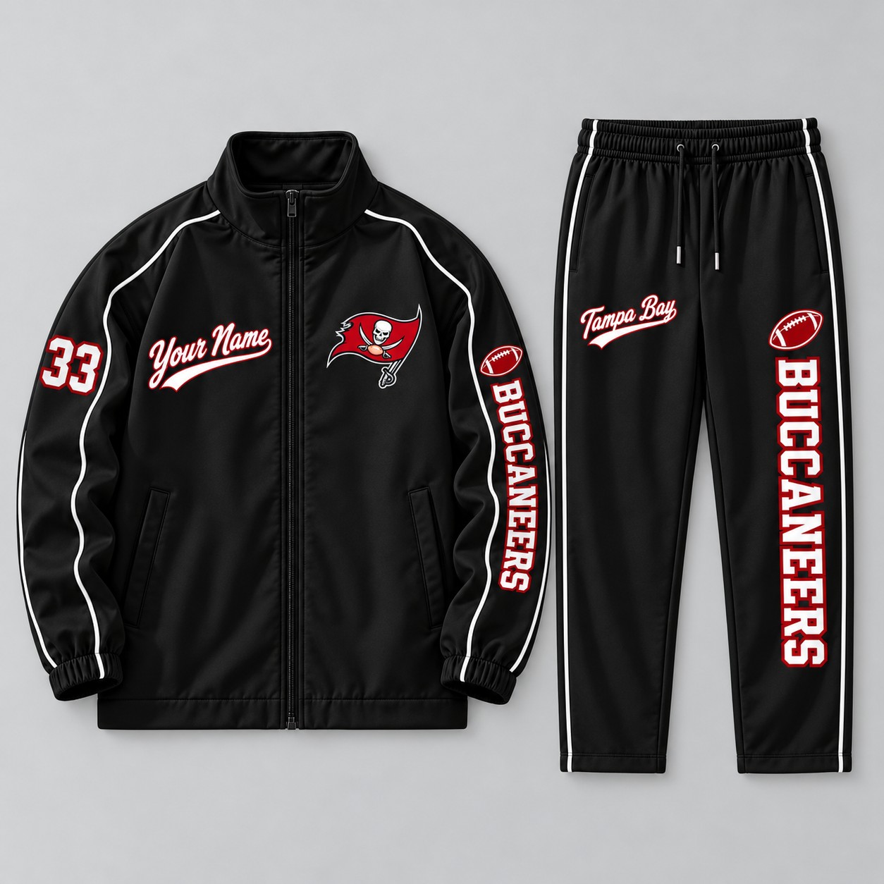 Tampa Bay Buccaneers tracksuit set in black, zip jacket and pants