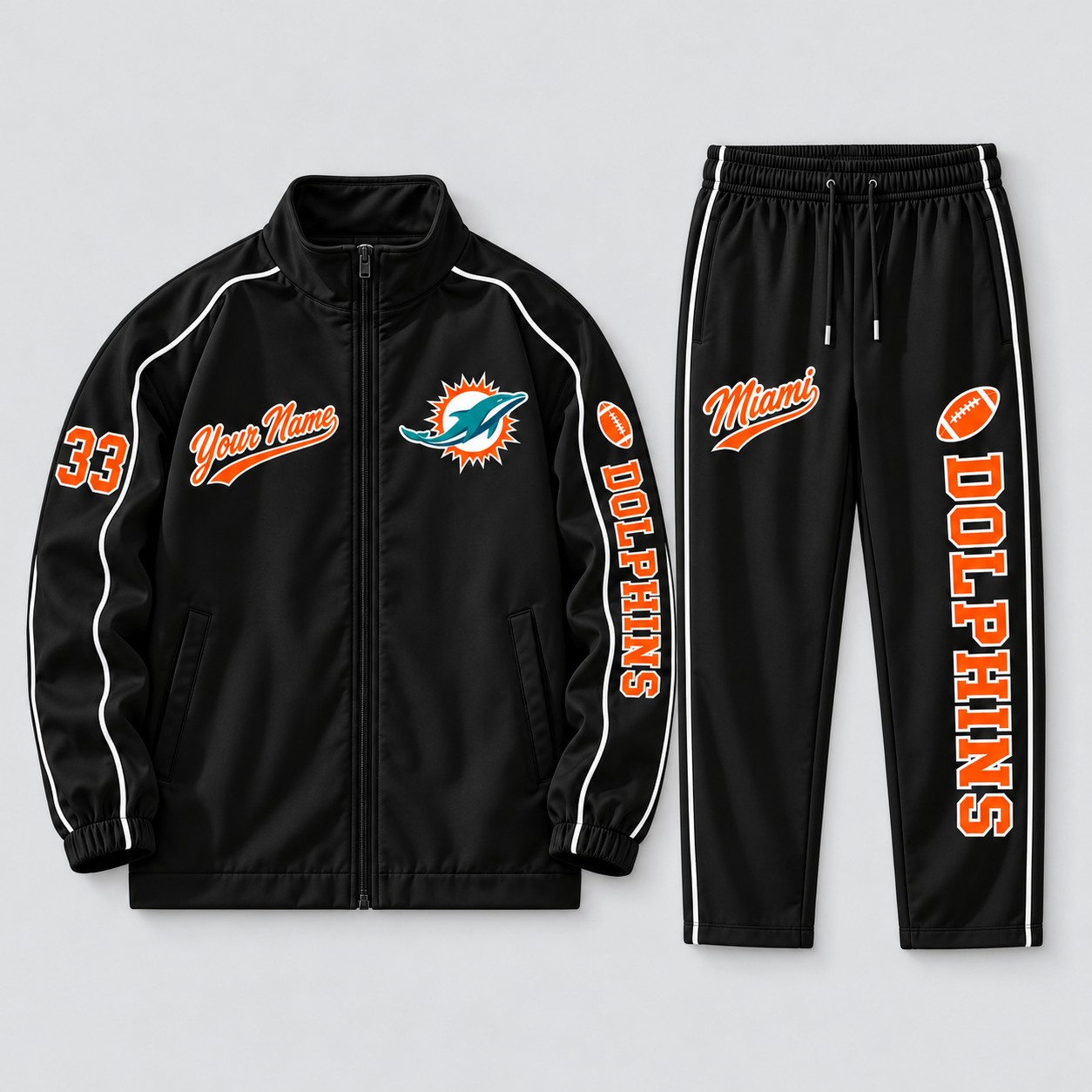 Miami Dolphins tracksuit set in black, zip jacket and pants