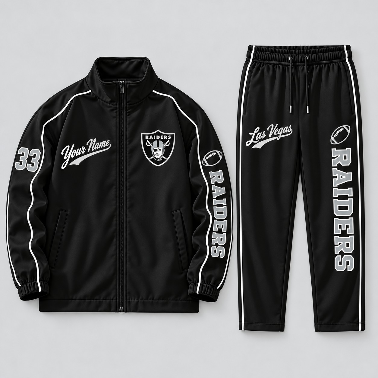 Las Vegas Raiders tracksuit set, zip jacket and pants with custom name and number