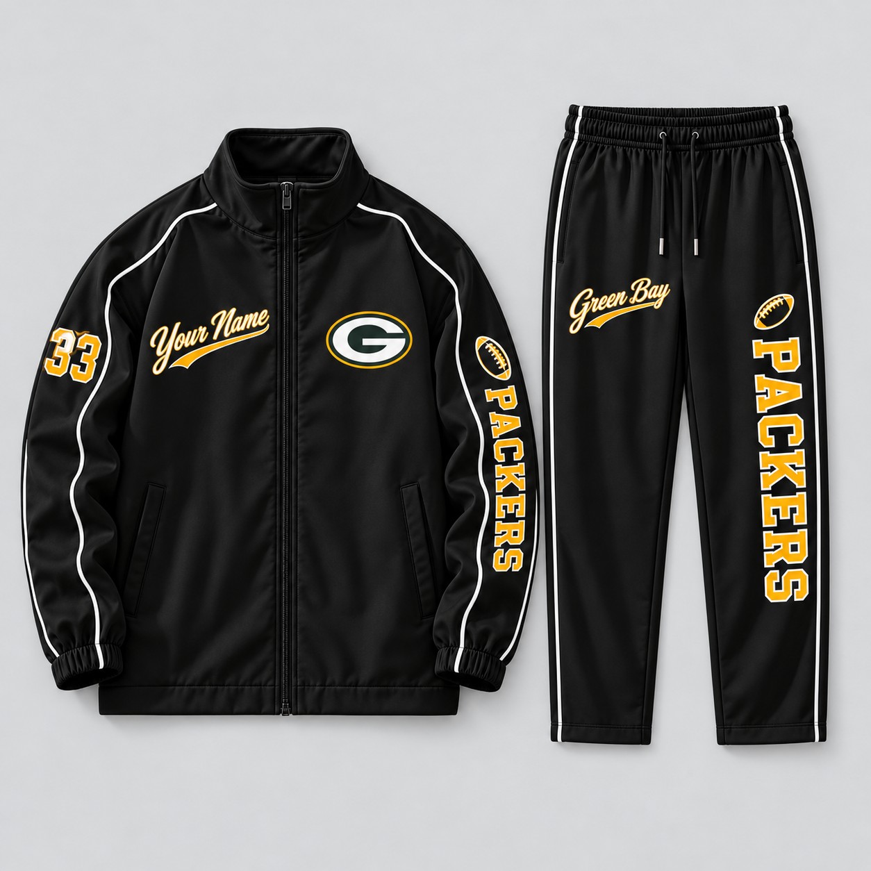 Green Bay Packers tracksuit set in black, zip jacket and pants