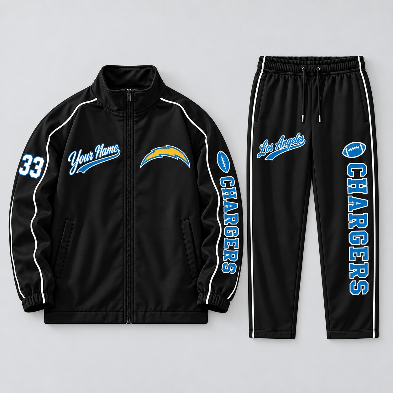 Los Angeles Chargers tracksuit set in black, zip jacket and pants