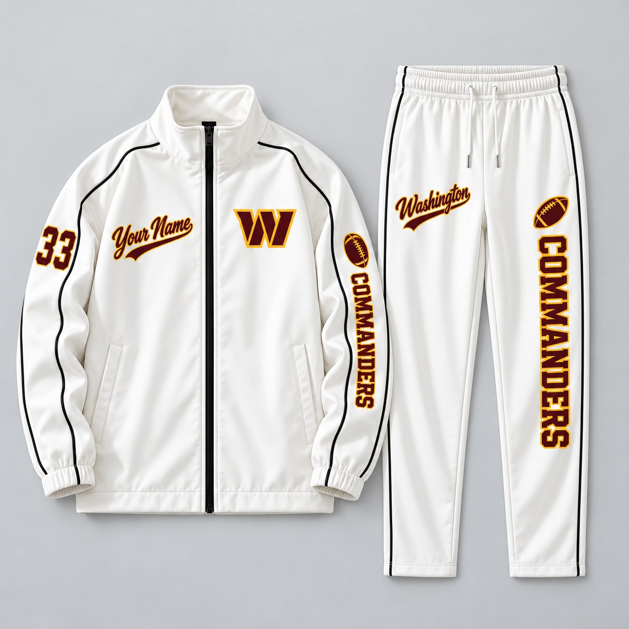 Washington Commanders tracksuit set, zip jacket and pants with custom name and number