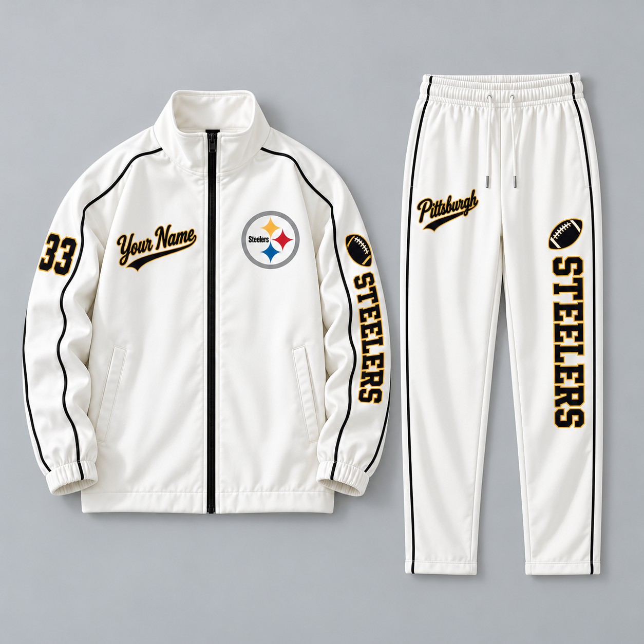 Pittsburgh Steelers tracksuit set in white, zip jacket and pants