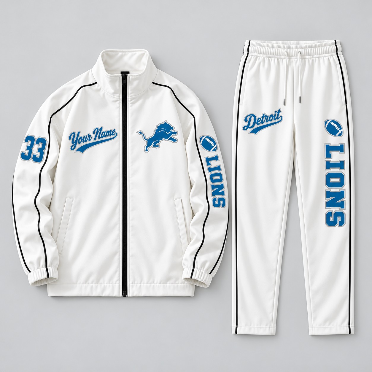 Detroit Lions tracksuit set, zip jacket and pants with custom name and number