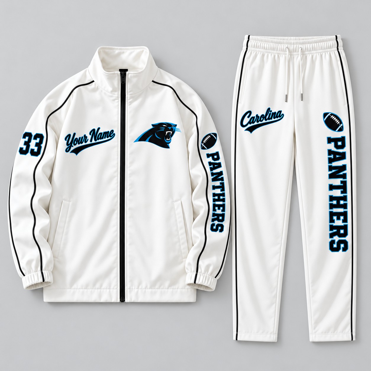 Carolina Panthers tracksuit set in white, zip jacket and pants