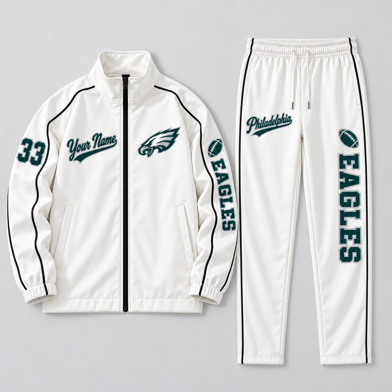 Philadelphia Eagles tracksuit set, zip jacket and pants with custom name and number