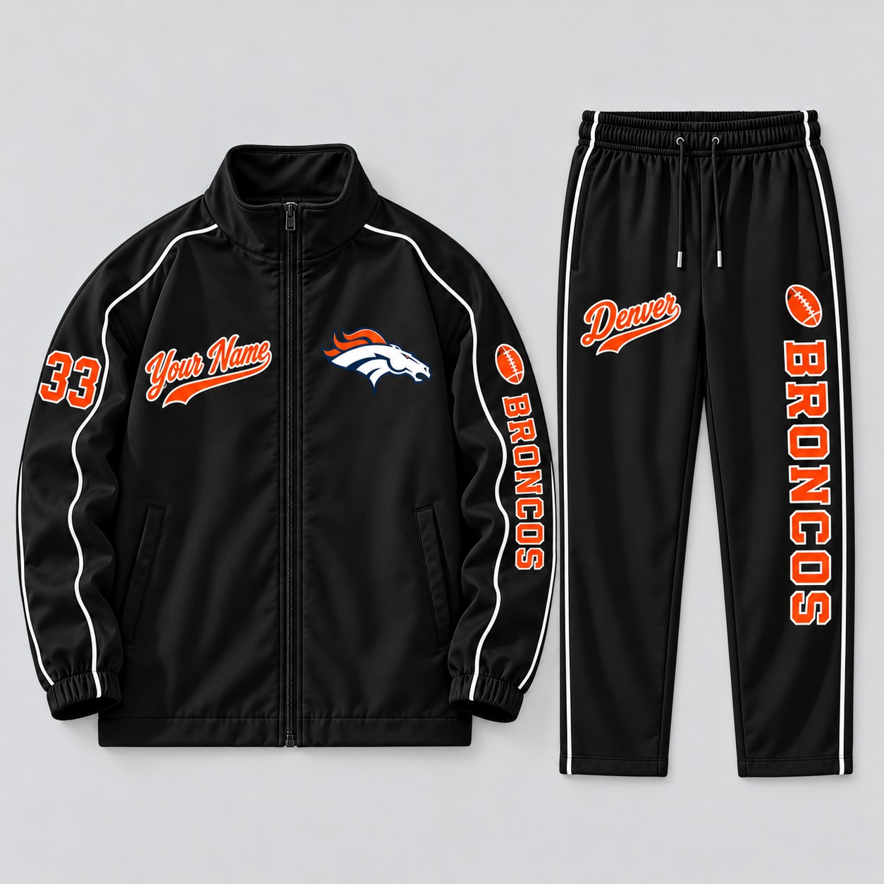 Denver Broncos tracksuit set in black, zip jacket and pants