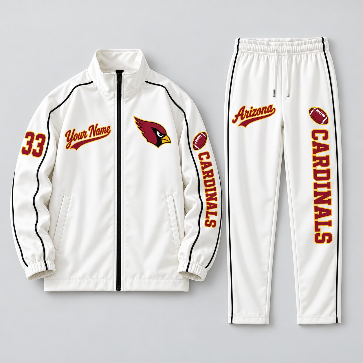 Arizona Cardinals tracksuit set, zip jacket and pants with custom name and number