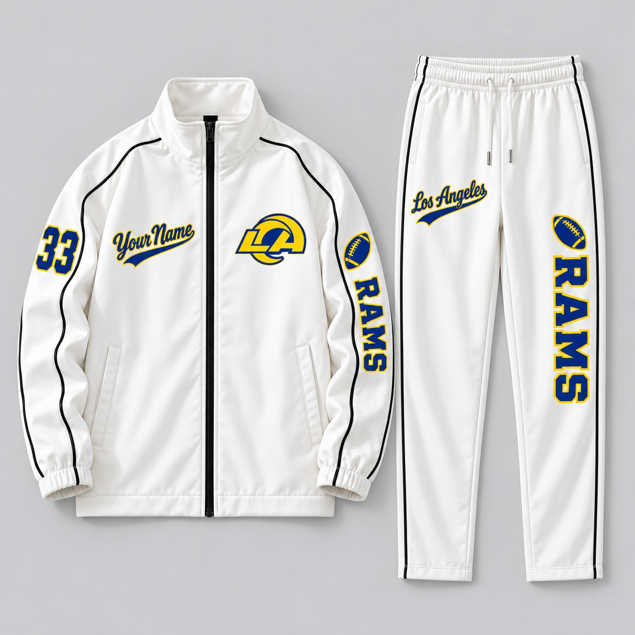 Los Angeles Rams tracksuit set, zip jacket and pants with custom name and number