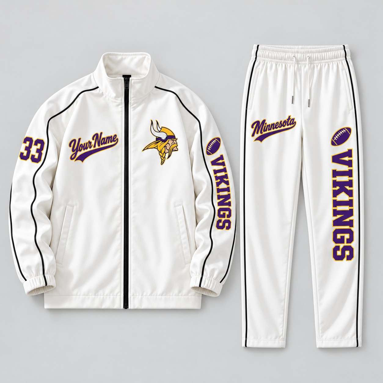 Minnesota Vikings tracksuit set, zip jacket and pants with custom name and number