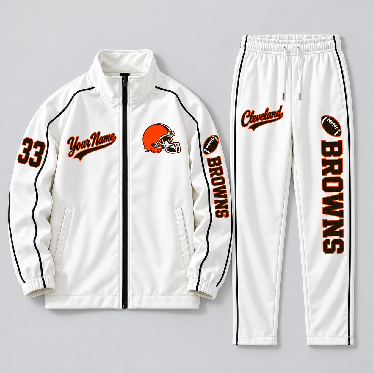 Cleveland Browns tracksuit set, zip jacket and pants with custom name and number