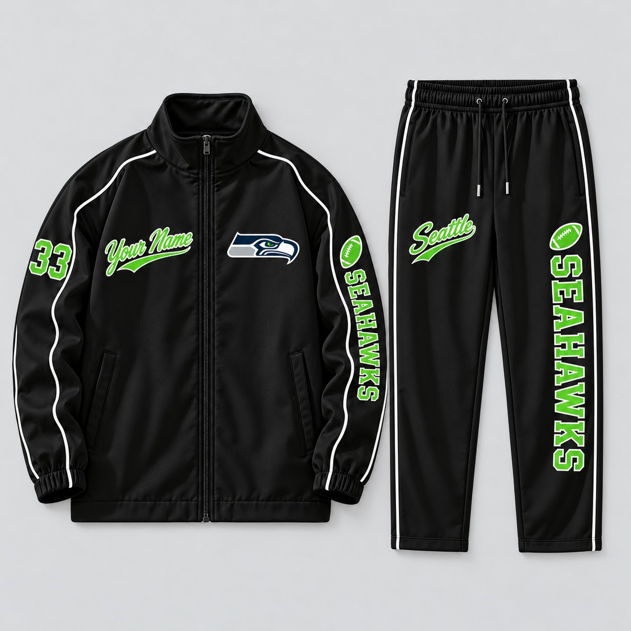 Seattle Seahawks tracksuit set in black, zip jacket and pants