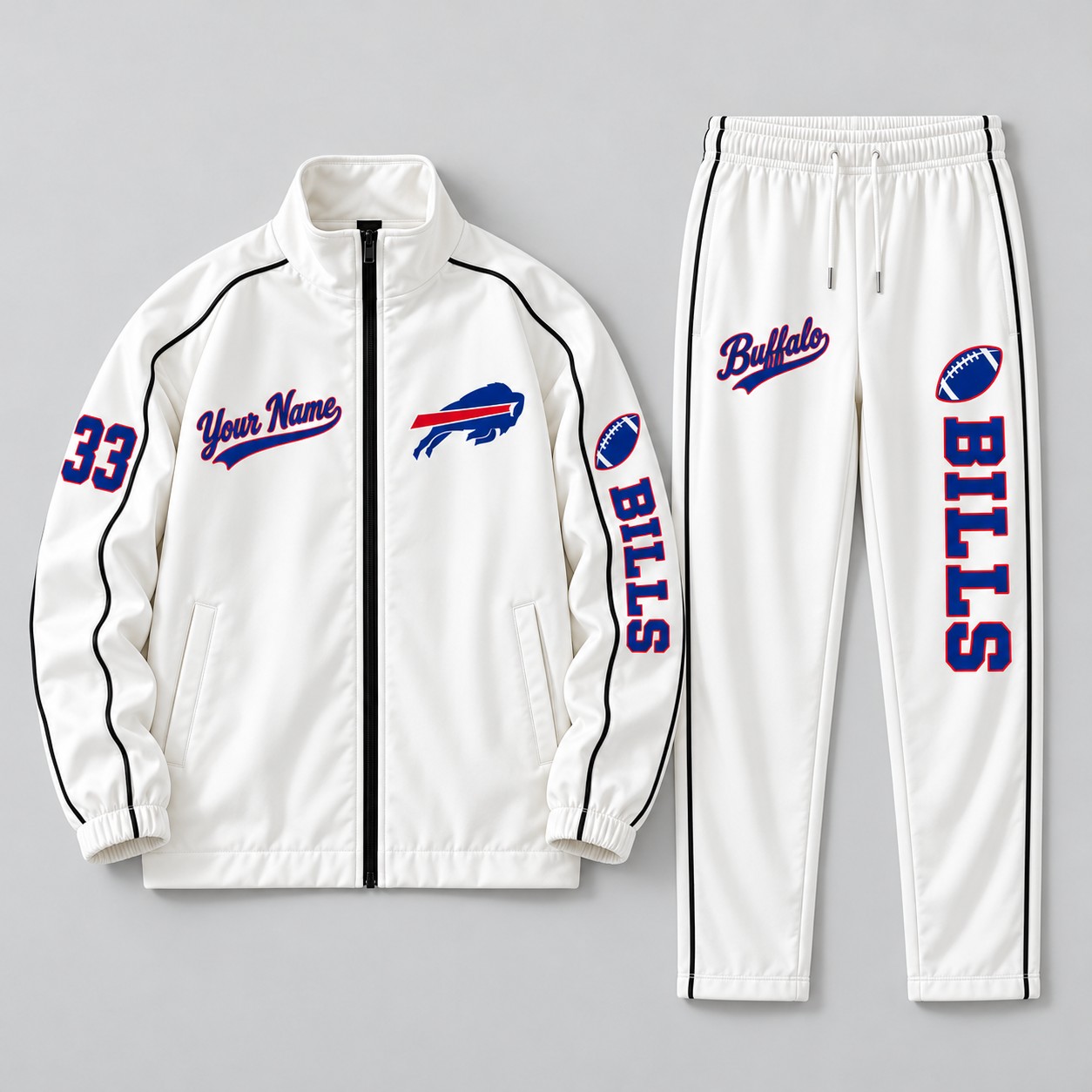 Buffalo Bills tracksuit set, zip jacket and pants with custom name and number