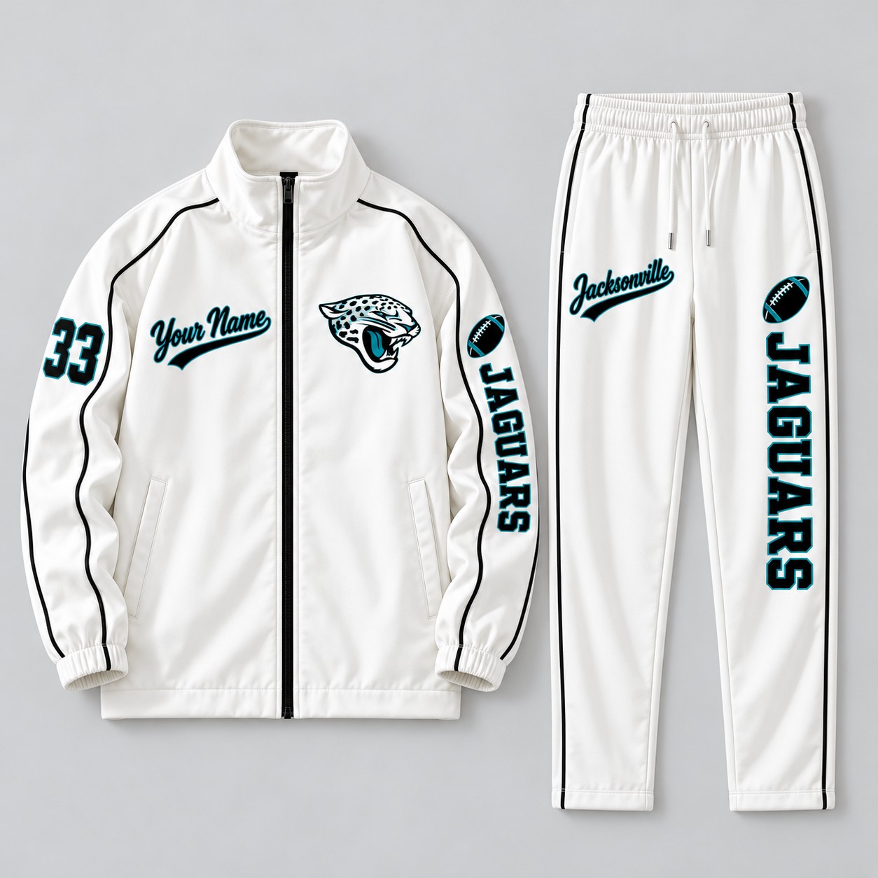 Jacksonville Jaguars tracksuit set in white, zip jacket and pants