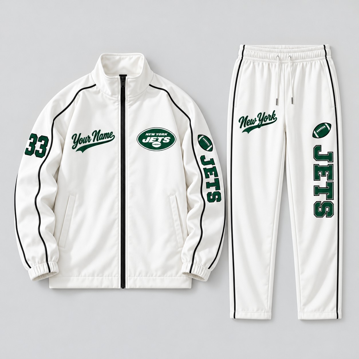 New York Jets tracksuit set, zip jacket and pants with custom name and number