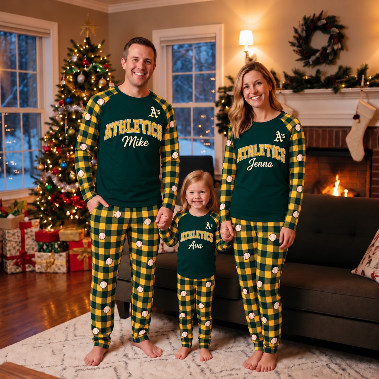 Athletics family Christmas pajamas, plaid design