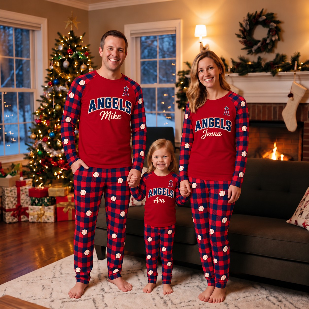Los Angeles Angels family Christmas pajamas, plaid design