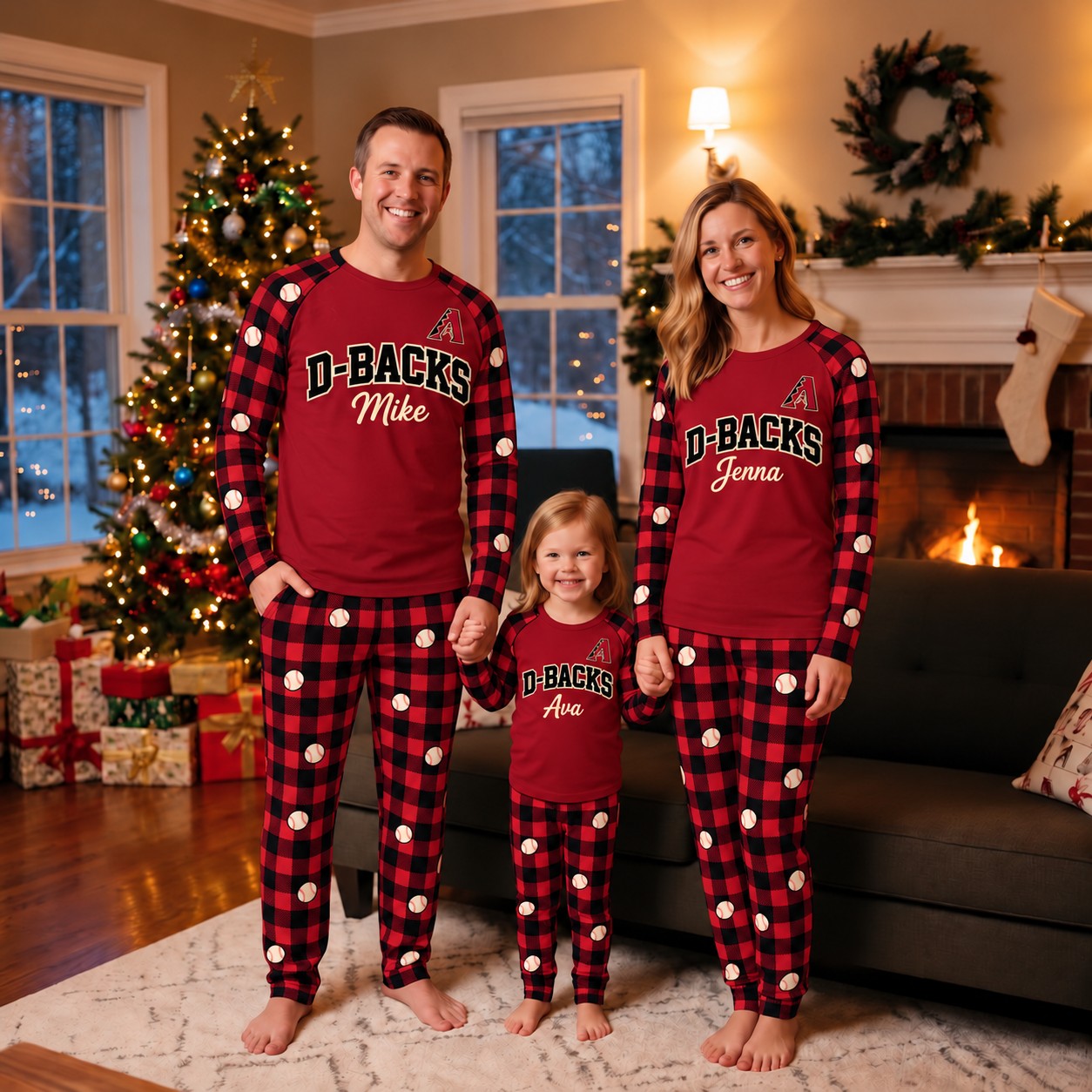 Arizona Diamondbacks family Christmas pajamas, plaid design