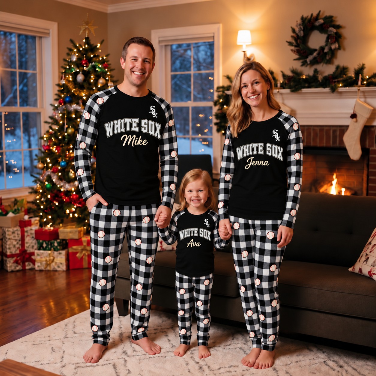 Chicago White Sox family Christmas pajamas, plaid design