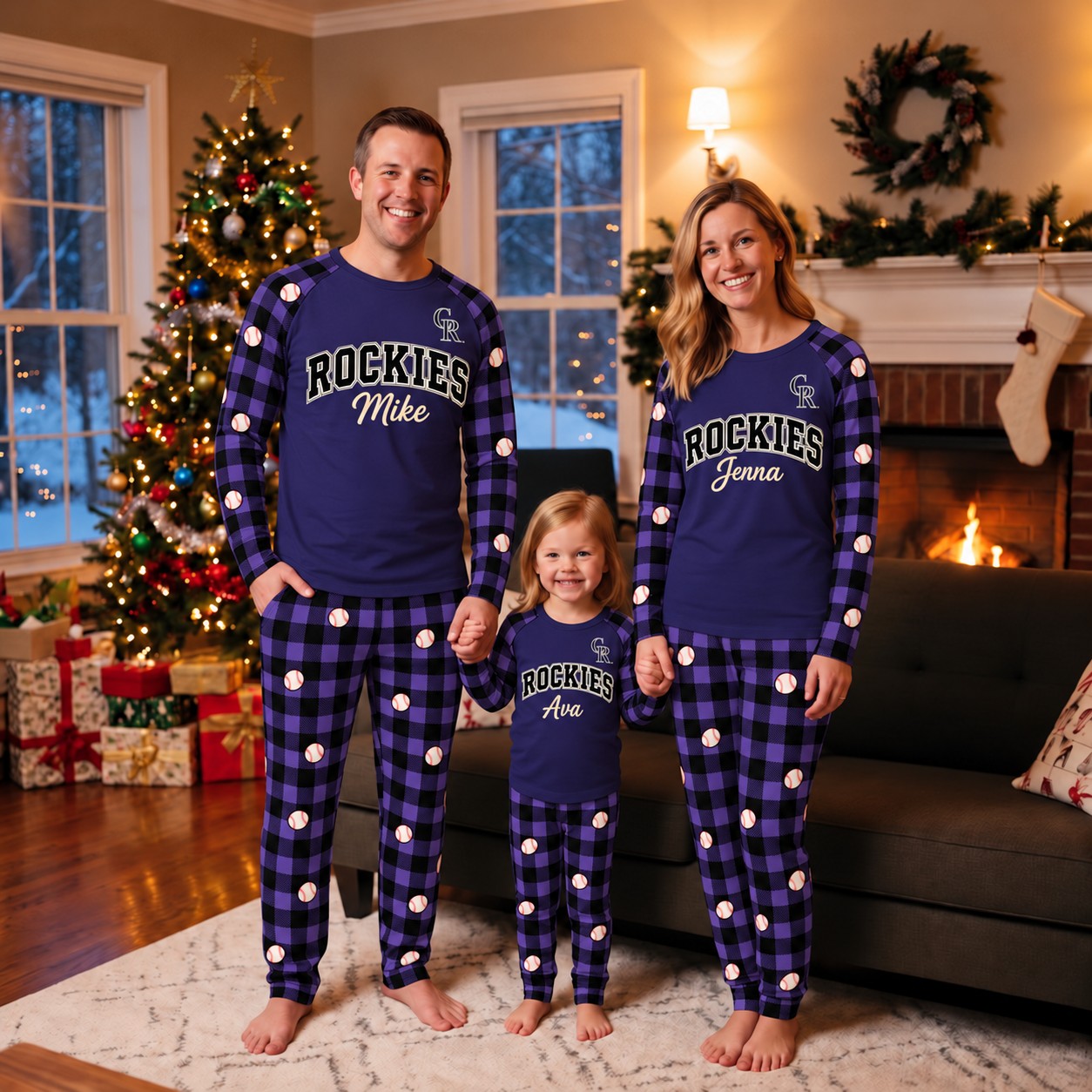 Colorado Rockies family Christmas pajamas, plaid design