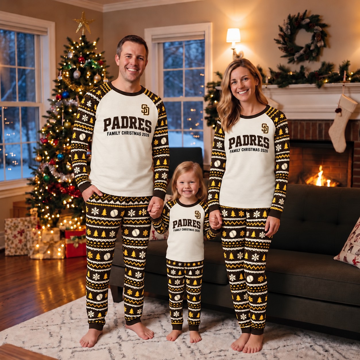 San Diego Padres family Christmas pajamas, fair isle design
