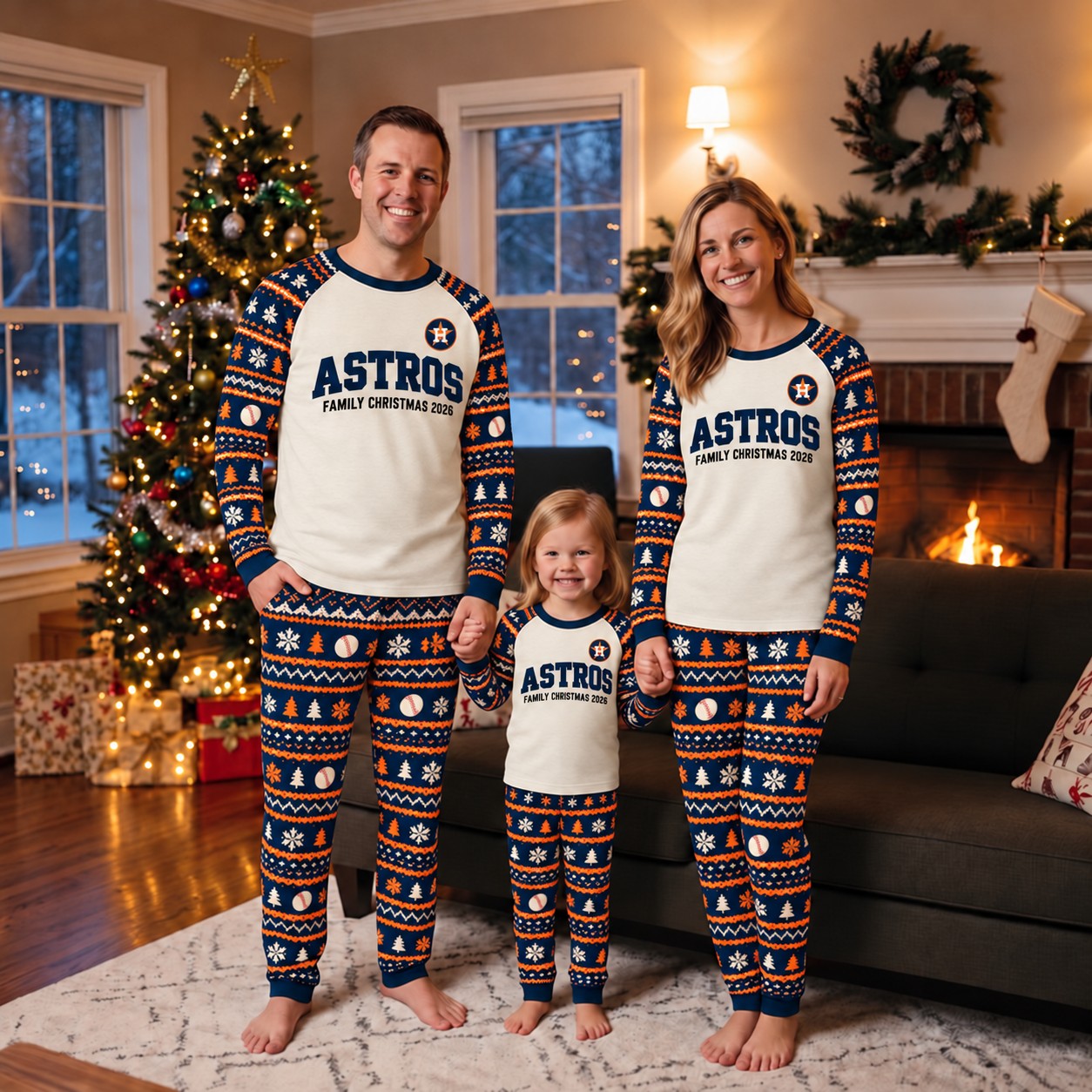 Houston Astros family Christmas pajamas, fair isle design