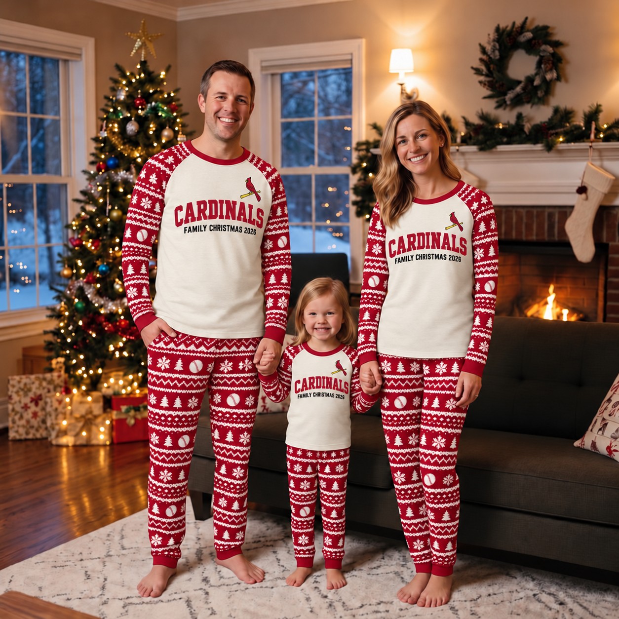 St. Louis Cardinals family Christmas pajamas, fair isle design