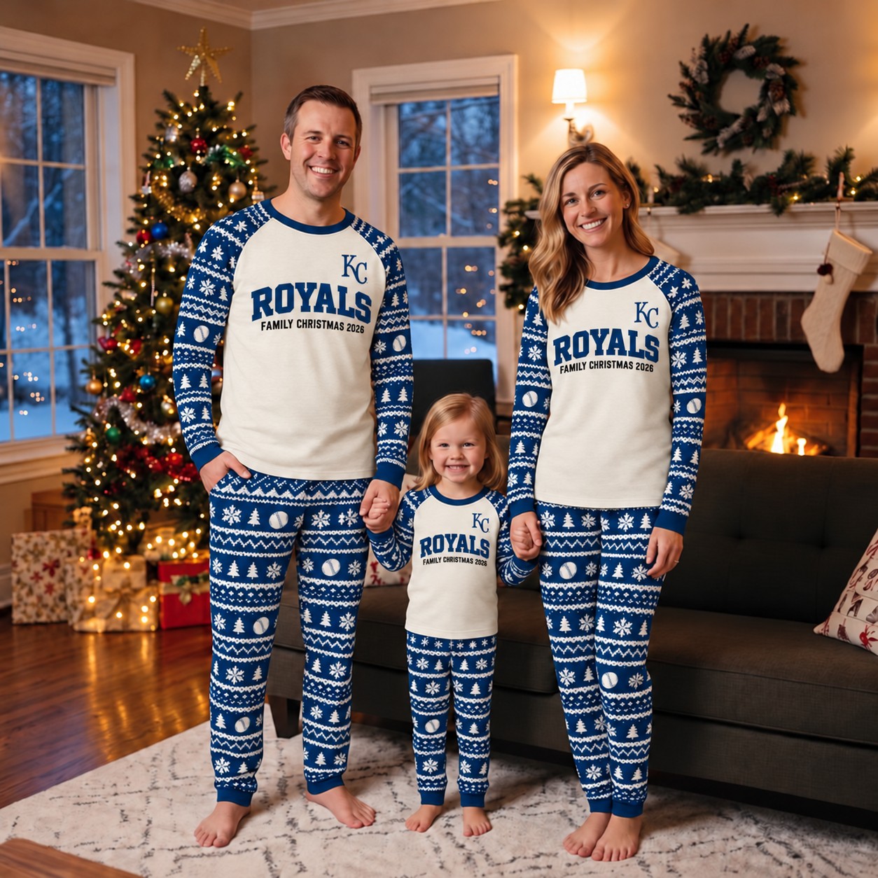 Kansas City Royals family Christmas pajamas, fair isle design