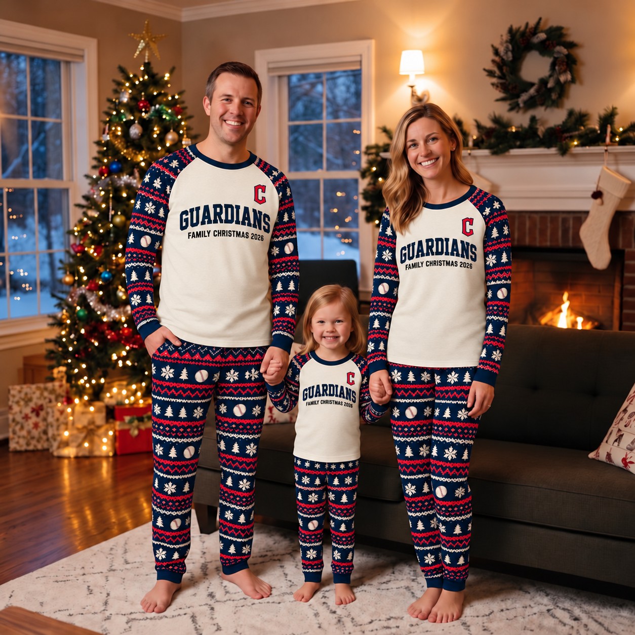 Cleveland Guardians family Christmas pajamas, fair isle design