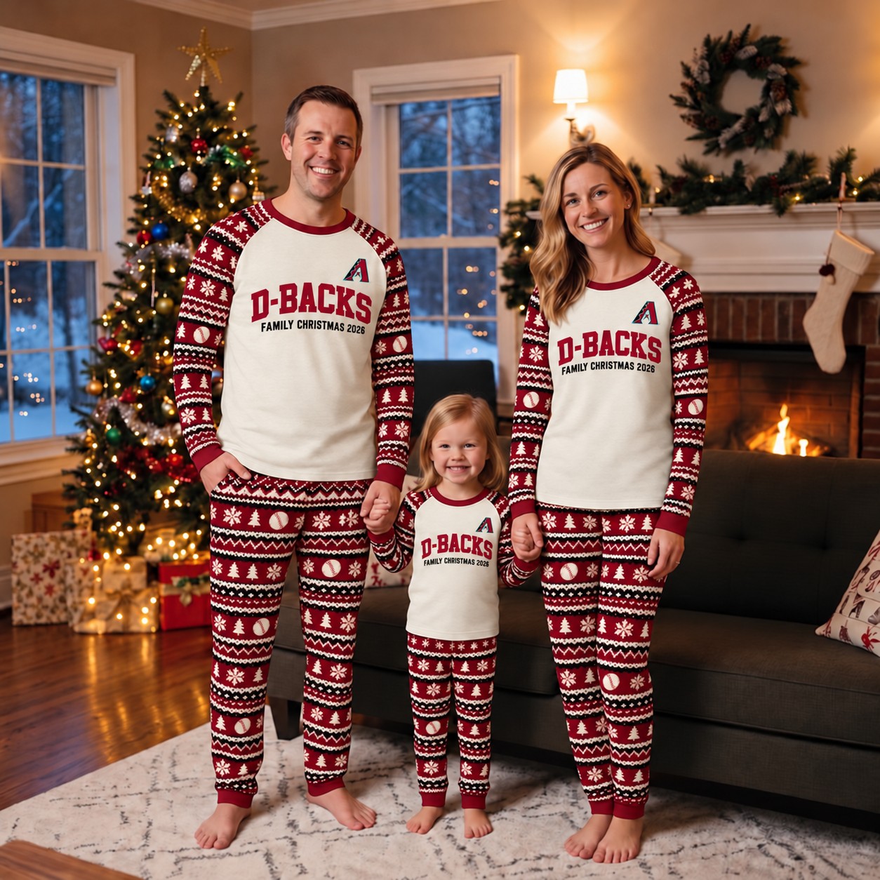 Arizona Diamondbacks family Christmas pajamas, fair isle design