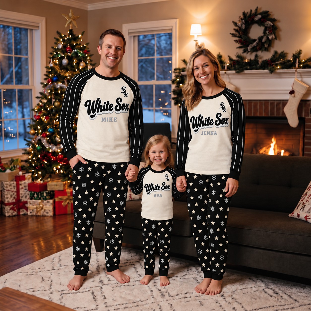 Chicago White Sox family Christmas pajamas, retro design