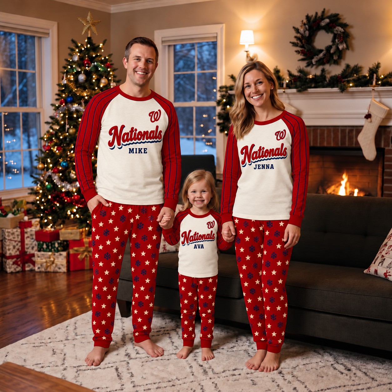 Washington Nationals family Christmas pajamas, retro design